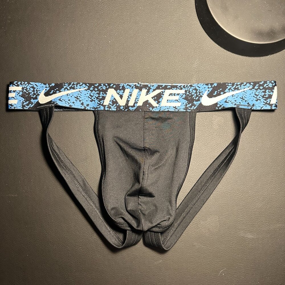 Nike DRI-FIT Essential MICRO JOCK Strap (Black/Blue, Medium)